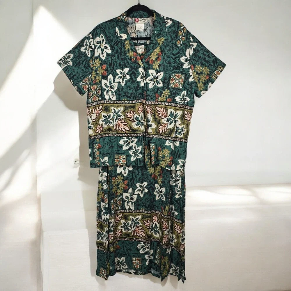 VTG Hilo Hattie Hawaii Midi Dress Matching Hawaiian Shirt Set Woman Medium/Large - Picture 12 of 13